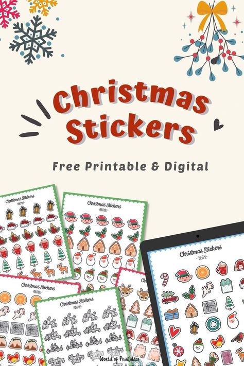 Free Printable and Digital Christmas Stickers for every need! Bring in the Christmas fun with these cute Christmas Stickers! This collection of Christmas stickers is perfect for any age and features lots of festive items such as Santa, gifts, elves, stockings, and robins! Digital Christmas Stickers, Christmas Planner Free, Cute Christmas Stickers, Christmas Wish List Template, Christmas Stickers Printable, Printable Christmas Decorations, World Of Printables, Stickers For Planner, Christmas Planner Stickers