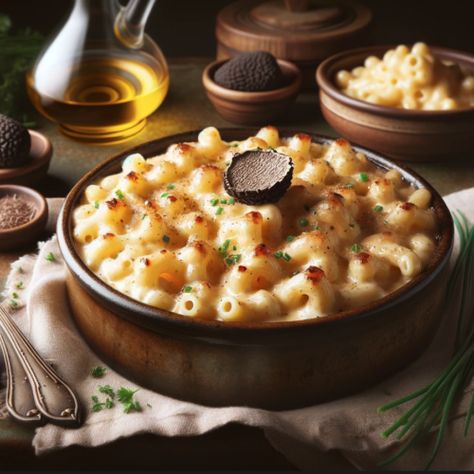 Truffle Macaroni and Cheese – The AI Gourmet - The AI Gourmet Truffle Macaroni And Cheese, Gourmet Mac N Cheese, Truffle Mac And Cheese Recipe, Truffle Oil Recipes, Gourmet Mac And Cheese, Truffle Mac And Cheese, Cheddar Mac And Cheese, Food Buffet, Gourmet Cheese