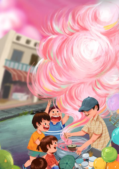 Cotton Candy Illustration, Cotton Candy Art, Candy Illustration, Memory Illustration, Candy Drawing, Illustration Art Kids, Wait A Minute, Indonesian Art, Infographic Illustration