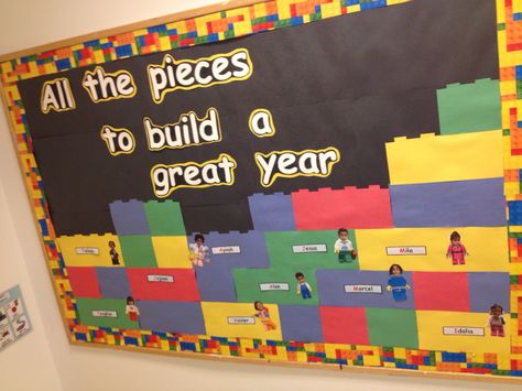 Lego back to school bulletin board Lego Bulletin Board, Lego Classroom Theme, Pta Bulletin Boards, Construction Theme Classroom, Lego Theme, Preschool Bulletin, Preschool Bulletin Boards, Back To School Bulletin Boards, Construction Theme