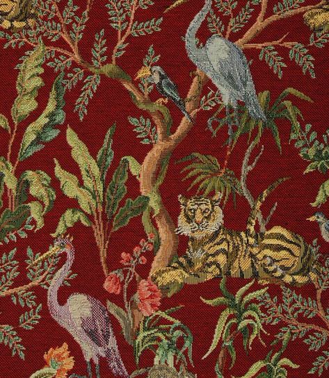 Jungle Tapestry, Red Images, Maximalist Style, Forest Tapestry, Jungle Room, Jungle Green, Fabric Red, Tapestry Fabric, Contemporary Fabric