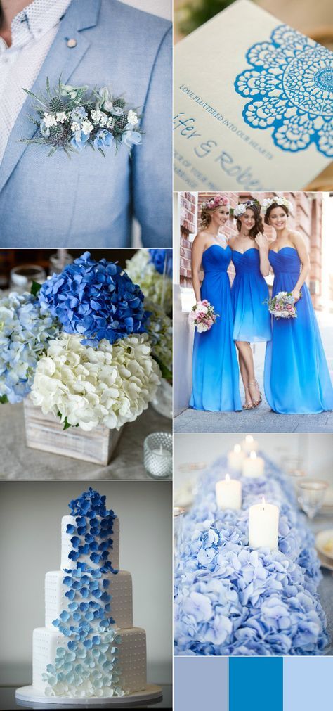 shabby chic  blue wedding color palette Ombre Blue Wedding, Wedding Dresses Blue Ombre, Periwinkle Wedding, Shabby Chic Colors, Wedding Color Scheme, Wedding Color Palettes, Blue And White Wedding, Shabby Chic Painting, Blue Shabby Chic