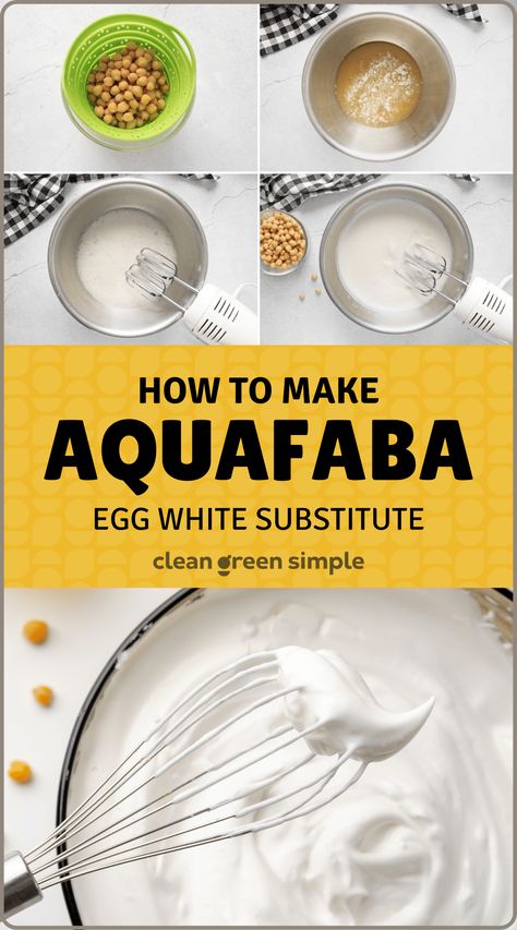 HOW TO MAKE AQUAFABA: Cooking with an empty fridge or trying to avoid animal products? These 5 vegan egg white substitutes don’t just fill the void, they’ll elevate your baked goods and savory dishes to the next level. Includes a detailed recipe for our favorite egg white substitute: aquafaba. Egg Replacer Recipes, How To Make Aquafaba, Egg White Substitute, Vegan Basics, Aquafaba Recipes, Empty Fridge, Egg Alternatives, Vegan Tips, Bread Substitute