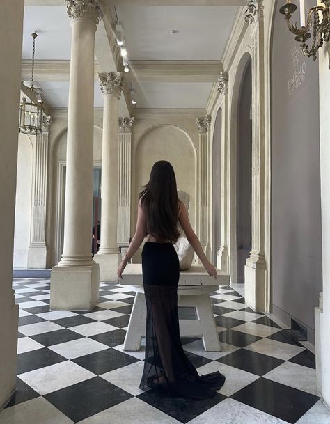 Espresso Aesthetic Sabrina Carpenter, Mirror Palais Backless Dress, Black Dress Aesthetic, Cindy Kimberly Mirror Palais, Dress Aesthetic, Black Dress, Hair, Black, Instagram