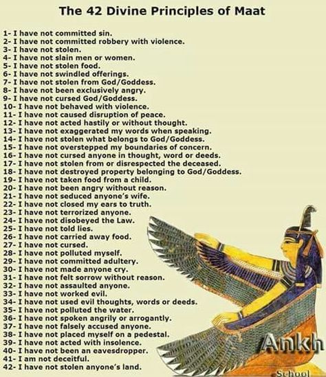 42 Laws of Ma'at Pale Man, Goddess Spirituality, Kemetic Spirituality, Kemet Egypt, Ancient Egypt Gods, Egyptian Deity, The Oregon Trail, Ancient Egyptian Gods, African Spirituality