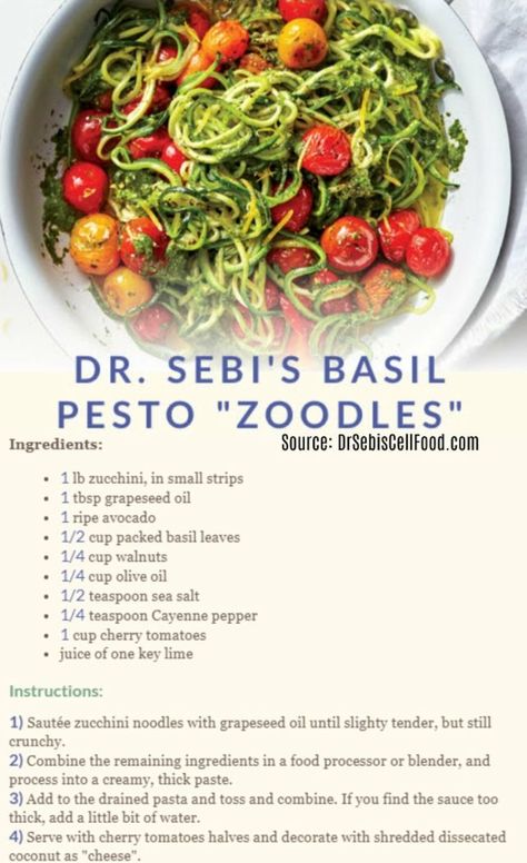 Sebi Food List, Dr Sebi Food List, Pesto Noodles, Vegan Basil Pesto, Dr Sebi Recipes Alkaline Diet, Pesto Zoodles, Dr Sebi Alkaline Food, Dr Sebi Recipes, Alkaline Vegan