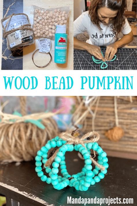 Wooden Bead Pumpkin Diy, Homemade Fall Decorations Easy, Wooden Bead Pumpkin, Fall Wooden Bead Garland, Fall Crafts For Craft Show, Crafts Using Beads Diy Projects, Fall Diy Decor To Sell, Bead Pumpkin Craft, Diy Wood Bead Projects