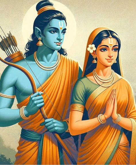 Ram And Sita Sketch, Shree Ram Illustration, Sita Ram Paintings Hindu Art, Ram And Sita Drawing, Raam Sita, Ramayana Wallpaper, Ramayan Painting, Ma Durga Images For Dp, Siya Ram Painting