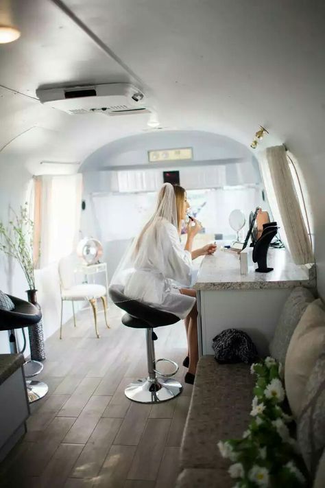 Get ready for your big day in a vintage classic. Our Airstream is the best dressing room you'll find. Mobile Bridal Suite, Airstream Wedding, Bridal Dressing Room, Hey Sunshine, Glacier National Park Wedding, Dream Salon, St David, Camper Reno, Suite Ideas