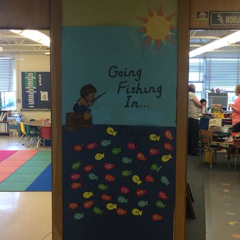 Countdown to the Last Day of School. Fishing theme School Countdown, Toddler Lessons, The Last Day Of School, Lesson Plans For Toddlers, Classroom Theme, Classroom Door, Fishing Theme, Going Fishing, Last Day Of School