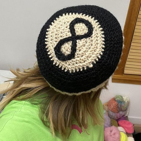 Crochet 8 ball beanie hat handmade by me PLEASE... - Depop 8 Ball Crochet Beanie, 8 Ball Crochet Hat, 8 Ball Beanie, Crochet 8 Ball Beanie, Crochet Beanie Outfit, 8ball Crochet, 8ball Beanie, Crochet 8 Ball, Crochet Inspo Aesthetic