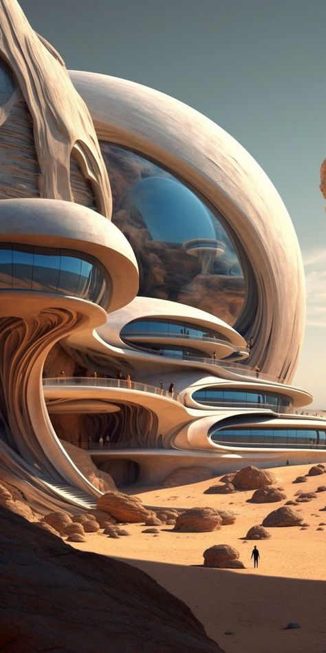 Futuristic Architecture Exterior, Future Desert City, Science Fiction Architecture, Utopia Futuristic, Neo Futurism Architecture, Sci Fi City Futuristic Architecture, Desert Dystopia, Utopia Architecture, Alien Architecture