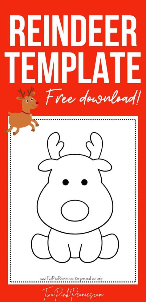 Reindeer Printable {Free Instant Download} | Two Pink Peonies Reindeer Crafts Preschool, Reindeer Template, Tempera Paint Sticks, Reindeer Printable, Paint Sticks, A Coloring Page, Reindeer Craft, Tempera Paint, Puffy Paint