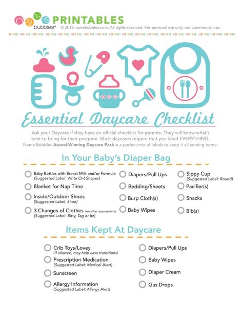 infant daycare checklist Medical School Bag, Daycare Center Ideas, Daycare Checklist, Infant Daycare, New Baby Checklist, Daycare Rooms, Daycare Bag, Daycare Organization, Home Childcare