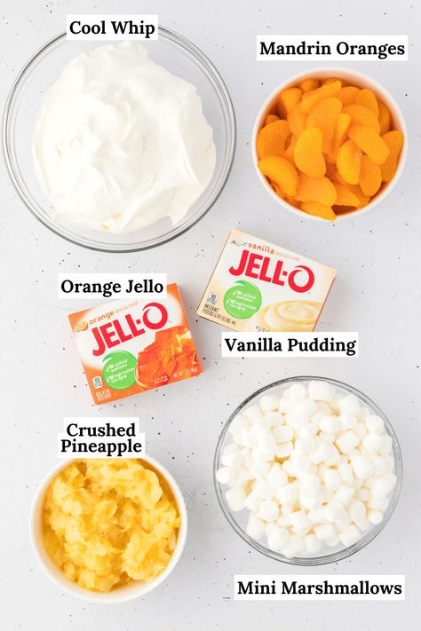 Orange Fluff Salad, Marshmallow Salad, Orange Jello Salads, Congealed Salad, Fruit Salad With Marshmallows, Orange Fluff, Fluff Salad Recipes, Cool Whip Desserts, Easy Fruit Salad Recipes