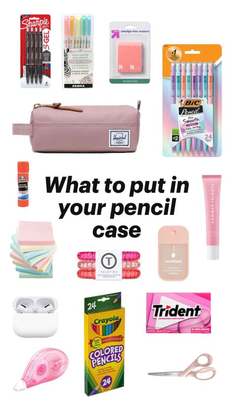 How to be preppy in class Preppy Pencil Case, Pencil Case Essential, Tips For 6th Grade, Bic Pencils, School Backpack Essentials, Sugar Free Gum, Backpack Essentials, Sharpie Pens, School Hacks