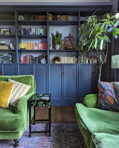 Hague Blue vs Stiffkey Blue - Which Farrow & Ball Blue Shade? 12 Blue Paint Shades, Bookcase Ikea Hack, Farrow Ball Blue, Billy Bookcase Ikea, Stifkey Blue, Bookcase Ikea, Billy Ikea, Stiffkey Blue, Billy Bookcase