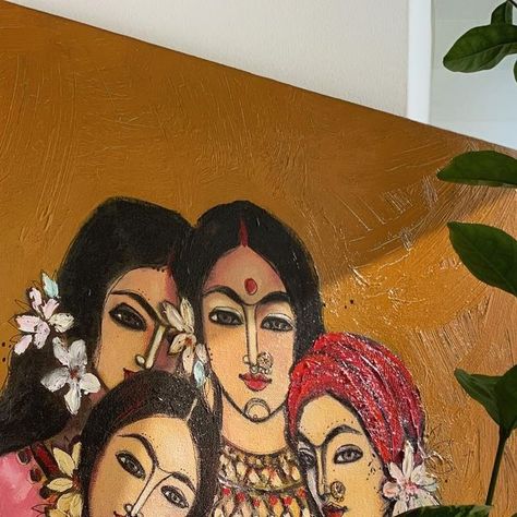 Monnerisms by Indian Artist Mona Biswarupa Mohanty Modhuboni Painting, Sonali Mohanty Paintings, Mona Biswarupa Paintings, Radha Krishna Folk Art Painting, Radha Krishna Mural Painting On Canvas, Indian Artist, Art Poster Design, Indian Folk Art, Indian Paintings