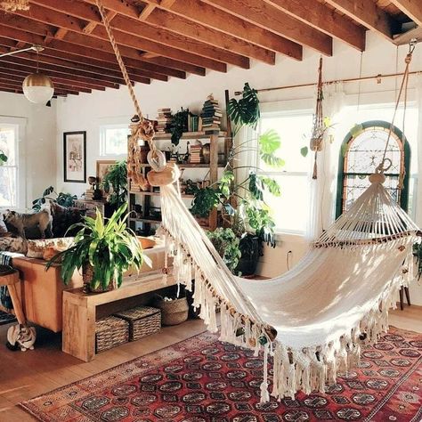 Transform your living room into a cozy haven with the Dreamhome Guide! Ready to make your dream a reality? Click the link in bio! #DreamhomeGuide #CozyLiving #affiliate #HomeDecor #InteriorDesign #LivingRoomInspo 1.@NickGlimenakis 2. Hair Out Of Place. 3. @vineandvintage Living Room Hammock, Casa Hobbit, Boho Living Room Ideas, Indoor Hammock, Hippie Homes, Pastel Room, Plant Decor Indoor, Dreamy Room, Bohemian Living Room