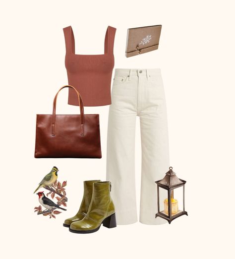 timeless, easy to thrift, earthy outfits with an organic feel. i love the brown tote with the green chelsea boots, and the terracotta color of the top is a must! Terracotta Top Outfit, Terracotta Outfit, Brown Tote, Earthy Outfits, Chelsea Boots, Chelsea, Top Outfits, Boots, Green