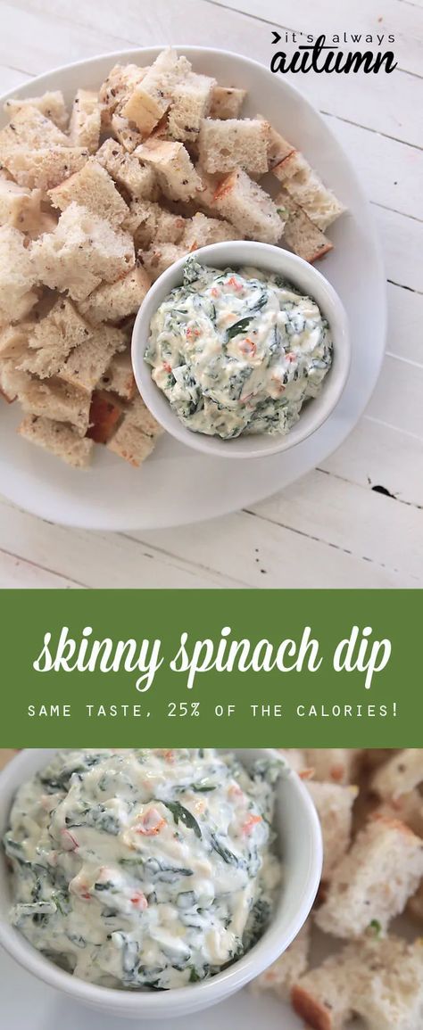 this skinny spinach dip recipe tastes just as good as the original with less than a fourth of the calories! the secret ingredient is blended cottage cheese! Treat Packaging Ideas, Blended Cottage Cheese, Ideas For Christmas Gifts, Treat Packaging, Chips Dip, Spinach Dip Recipe, Cheesecake Dip, Cottage Cheese Recipes, Creative Tutorials