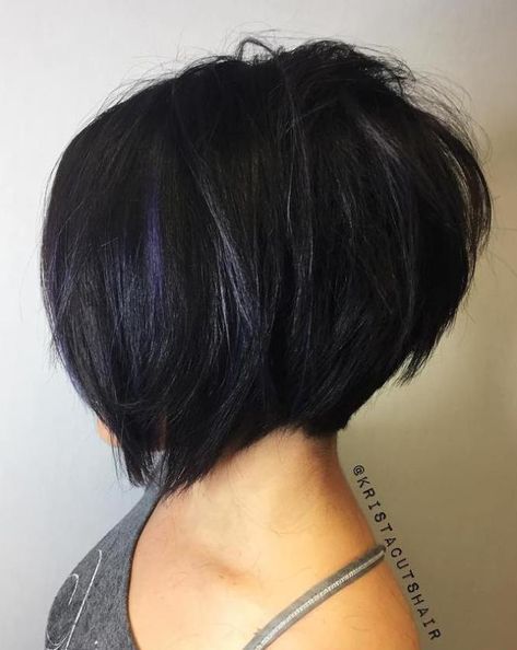 Textured Black Bob With Blue Babylights A Line Haircut, Kort Bob, Trendy Bob, Line Bob Haircut, Bob Hairstyles For Fine Hair, Short Layered Haircuts, Hair Makeover, Short Hairstyle, Haircuts For Fine Hair