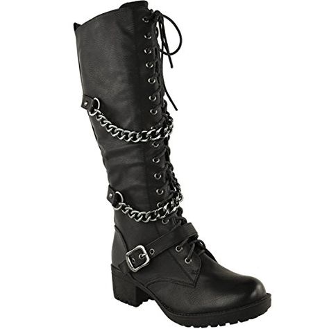 LADIES WOMENS KNEE HIGH MID CALF LACE UP BIKER PUNK MILITARY COMBAT BOOTS SHOES (UK 6, Black Faux Leather) Fashion Thirsty http://www.amazon.co.uk/dp/B00NGOWERE/ref=cm_sw_r_pi_dp_DrOnub1M5PD44 Knee High Combat Boots, Military Combat Boots, Chunky Ankle Boots, Women's Motorcycle Boots, Gothic Shoes, Punk Boots, Army Boots, Military Combat, Lace Up Combat Boots