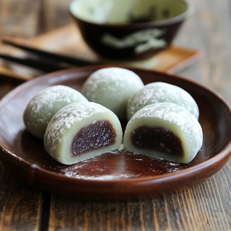 🍵🍡 Delight in our soft and chewy Matcha Red Bean Mochi! A sweet and earthy Japanese treat! 💚🍵 #MochiLovers Matcha Red Bean Mochi Ingredients: Glutinous rice flour (2 cups) Matcha powder (1 tbsp) Sugar (1/2 cup) Water (1 cup) Red bean paste (1 cup) Cornstarch (for dusting) Instructions: Mix glutinous rice flour, matcha powder, sugar, and water to form a smooth batter. Steam the batter until set. Let cool and cut into pieces. Wrap each piece around a small amount of red bean paste and dust ... Mochi Ingredients, Asian Desert, Red Bean Mochi, Matcha Red Bean, Red Bean Dessert, Japanese Treats, Instagram Recipes, Glutinous Rice Flour, Powder Sugar