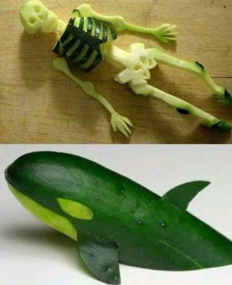 Cucumber Art Vegetable Carving, Cucumber Animals, Fruit Carving Easy Food Art, Cucumber Art, Grow Your Own Vegetables, Fruit Creations, Fruit Platter Designs, Fruit Animals, Fingerfood Party