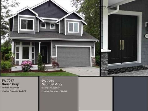 New color! Iron Ore Walnut, a deep gray for your Garaga garage door! Windows House, Grey Exterior House Colors, Exterior Gray Paint, Gray House Exterior, Outside Paint, House Paint Color Combination, Brown Roof, Gray House, Exterior House Paint Color Combinations