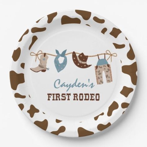 Cow Print First Birthday, Holiday Party Crafts, Rodeo Birthday Parties, Rodeo Party, Birthday Paper Plates, Boys 1st Birthday Party Ideas, My First Rodeo, Baby Birthday Themes, Rodeo Birthday