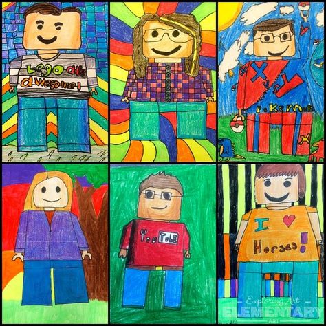 THEY'RE BACK-5th Grade Lego Self Portraits | Exploring Art: Elementary Art | Bloglovin’ Art 2nd Grade, Art Elementary, Elementary Art Rooms, Self Portrait Art, Back To School Art, 6th Grade Art, 4th Grade Art, 5th Grade Art, 3rd Grade Art