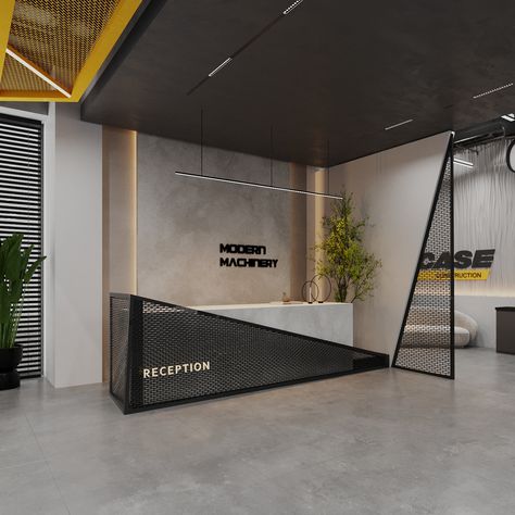 MODERN MACHINERY :: Behance Industrial Gym Reception Design, Industrial Counter Design, Reception Industrial Design, Working Area Design, Gym Reception Design, Industrial Reception Design, Modern Industrial Office Design, Gym Reception, Modern Office Reception