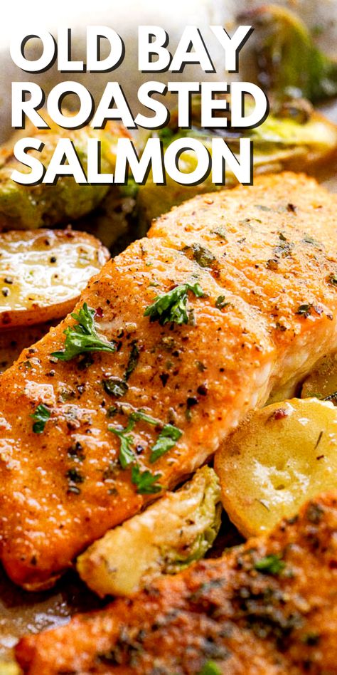 This simple and easy roast salmon recipe features fillets seasoned with dried herbs, spices, and Old Bay seasoning, and then quickly roasted in the oven for a superior flavor and texture. #salmon #easyrecipes #healthydinner Roast Salmon Recipe, Fresh Salmon Recipes, Roasted Salmon Recipes, Roast Salmon, Salmon Fillet Recipes, Oven Roasted Salmon, Easy Roast, Delicious Salmon Recipes, Salmon Recipes Baked Healthy