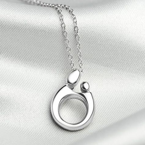 Sterling Silver Necklace Polished Mother and Child Family Love Pendant Necklace 18'' Nickel-free Silver Necklace For Mother's Day, Nickel-free White Charm Necklaces For Mother's Day, Mother Necklace Children, Nickel-free Open Heart Necklace For Mother's Day, Mother's Day Gift: Nickel-free Heart Necklace, Love Pendant, Child Love, Mother And Child, Family Love