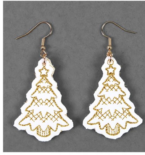 Tree Earrings, Earring Tree, Embroidery Library, Holiday Looks, Christmas Fashion, Machine Embroidery Design, Leather Earrings, Machine Embroidery Designs, Embroidery Design