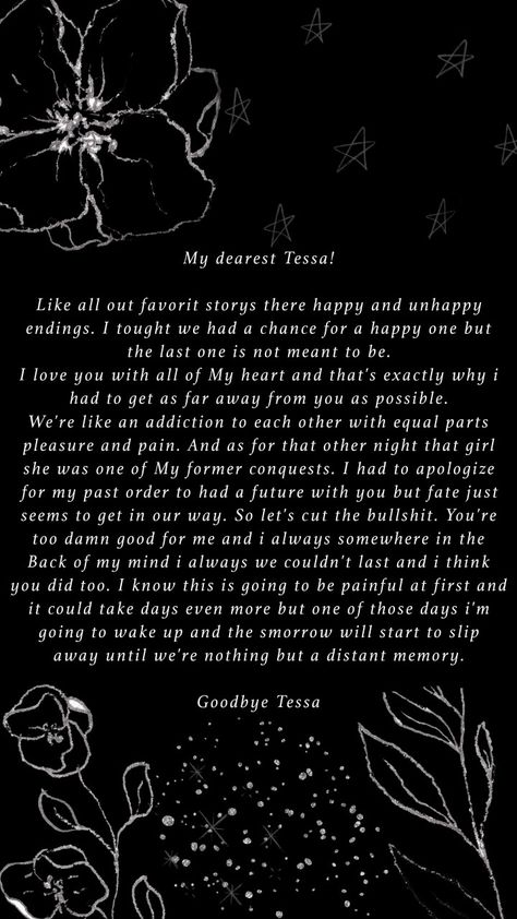 After we collided the nine day ans Hardin's letter to Tessa,from the movie Hardin Tessa Quotes, After Series Aesthetic, Quotes From The Movie After, After Quotes Book Tessa, Quotes From After, After We Collided Quotes, Hardin Quotes After, Hardin Scott Letter, Hardin And Tessa Aesthetic