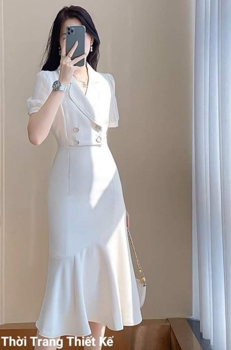 Korean Fashion Dress Elegant, Korean Dress Elegant, Sunday Dress Outfit, Korean Fashion Women Dresses, Sunday Dresses, Chinese Fancy Dress, Simple Frocks, Girls Dresses Sewing, Stylish Wedding Dresses