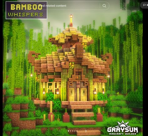 Fantasy Minecraft Starter House, Bamboo Hut Minecraft, Minecraft Jungle Base Ideas, Minecraft Builds Survival, Starter Base Minecraft, Minecraft Bamboo House, Minecraft Starter Base, Minecraft Jungle House, Fantasy Minecraft