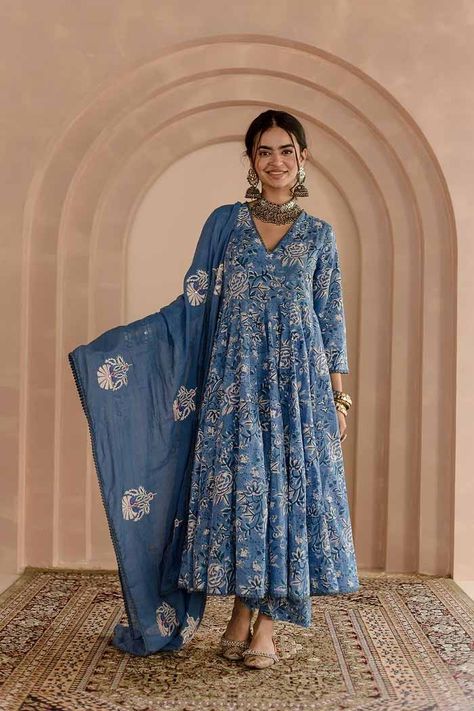 Gulabo Jaipur, Blue Anarkali, Cotton Anarkali, Pajama Pattern, Anarkali Dress Pattern, Kurta Designs Women, Sharara Set, Anarkali Dress, Kurta Designs