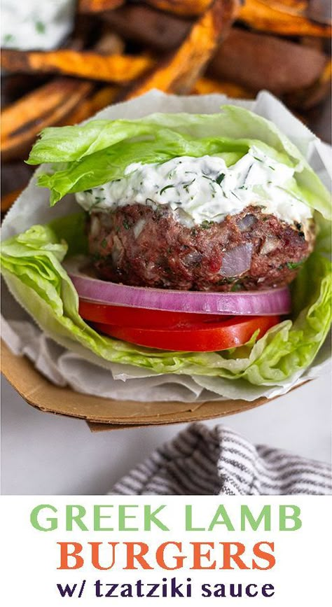 Easy greek lamb burger recipe made with ground lamb, fresh herbs, spices, onion, and garlic for tons of FLAVOR! Topped with homemade tzatziki sauce - if you love Greek food and burgers, these greek burgers are a must this summer! Greek Lamb Burgers Recipe, Best Lamb Burger Recipe, Lamb Burger Recipe Easy, Recipes With Ground Lamb Meat, Recipes Using Ground Lamb, Greek Ground Lamb Recipes, Lamb Burgers Recipe, Ground Lamb Burger Recipes, Lamb Ground Meat Recipes