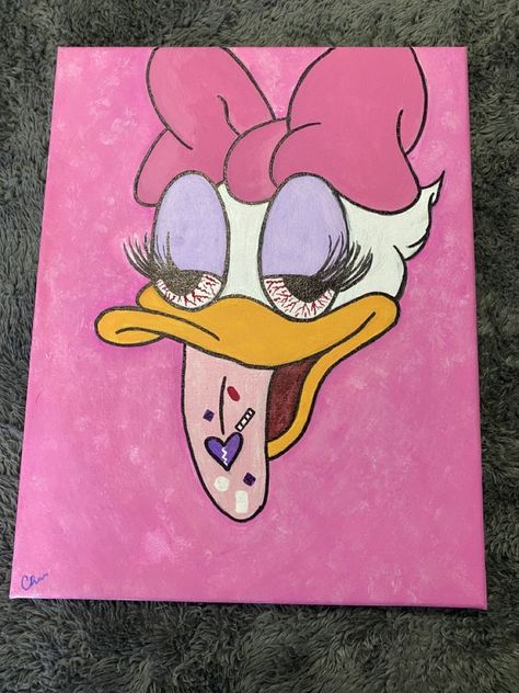 Drawing Ideas High Cartoons, Trippy Character Painting, Cartoon Character Paintings High, High Cartoon Characters Art, Trippy Disney Paintings, Drawing Ideas Easy Trippy, Funny Cartoon Painting Ideas On Canvas, High Character Painting Ideas, Painting Ideas High Cartoons