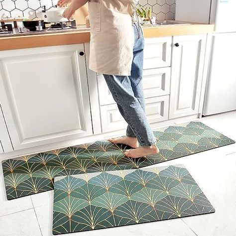 Feblilac Colorful Fruit Kitchen Mat，Rhombuses Triangles Waterproof and Oil Proof Floor Runner Rug for Home Leather Kitchen, Nordic Kitchen, Abstract Leaves, Tile Rug, Floor Runners, Anti Fatigue Mat, Carpet Sale, Custom Mats, Kitchen Mats Floor