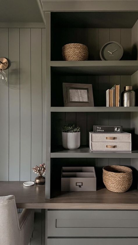 Half Bathroom Makeover with Vertical Shiplap Wall - Come Stay Awhile by Amanda Vernaci | Modern Farmhouse DIY + Home Renovation Half Bathroom Makeover, Built In Desk And Shelves, Cozy Office Space, Diy Sideboard, Fireplace Frame, Modern Farmhouse Diy, Styling Shelves, Support Beams, Office Remodel