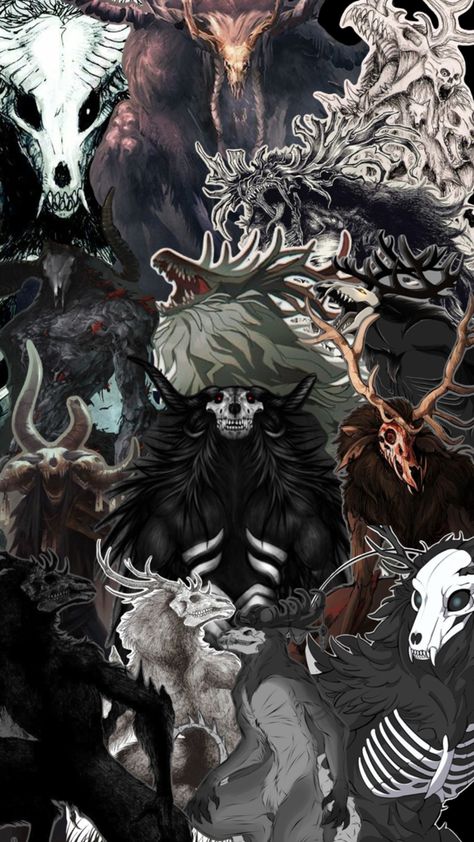 Wendigo Monster, Wendigo Monsters, Fantasy Creatures Mythology, Collage Wallpaper, Trippy Wallpaper, Pretty Backgrounds, Creature Concept Art, Black Aesthetic Wallpaper, Monster Art