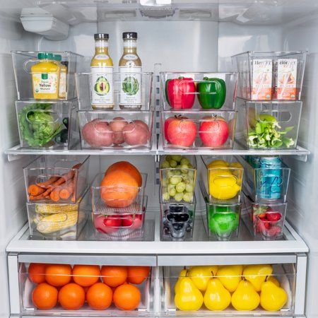 Smart Design Set of 18 Clear Fridge Bins gives you the ultimate assortment of refrigerator bins and sizes to organize your entire fridge or pantry. Patented BPA-free and food safe, they are great for storing food in your refrigerator or cabinets and includes easy carry handles for easy lifting. Fits most standard size refrigerator shelves and includes 5 different size options for all your organizational needs. These transparent bins make it easy to organize and find your items, while doubling yo Refrigerator Shelves, Fridge Kitchen, Pantry Fridge, Clear Bins, Freezer Organization, Stackable Bins, Refrigerator Organization, Refrigerator Storage, Egg Storage