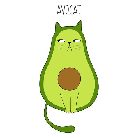 Cat Avocado, Cartoon Avocado, Cat Tatto, Avocado Art, Food Cartoon, Cute Avocado, Vector Food, Lord Krishna Wallpapers, Illustration Cartoon