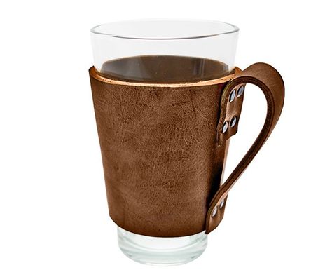 Leather Pint Sleeve Holder with Handle - CoolShitiBuy.com Leather Glue, Sleeve Holders, Fun Products, Beer Mugs, Leather Conditioner, Leather Projects, Leather Gifts, Leather Sleeve, Drinking Glass