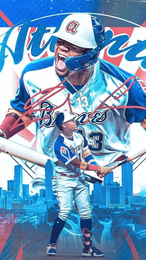 Mlb Players Wallpaper, Ronald Acuna Jr Wallpaper, Mlb Graphics, Baseball Wallpapers, Braves Wallpaper, Baseball Drip, Atlanta Braves Wallpaper, Mlb Baseball Players, Brave Wallpaper