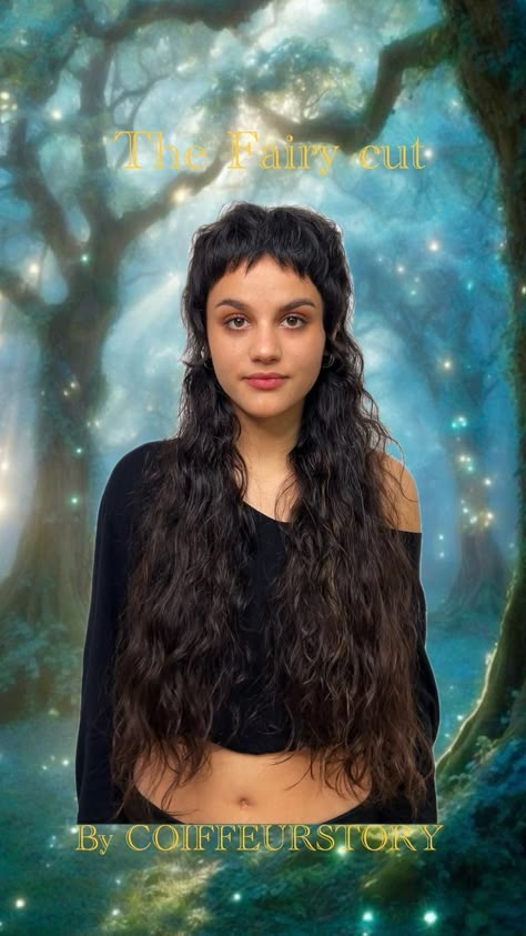 🧚🏽 The Fairy cut explained! ✨ @coiffeurstory For the long haired fairy, elf, witch in you 🧙🏽‍♀️🖤 @isiskrisis So what creates the signature fairy hair look? It is a hybrid of the shag haircut and the mullet so it has elements of both! But it’s so distinct we decided to name it an elvish shaggy mullet or in short the fairy cut! ✨ For this big hair transformation we did an onine consultation with Gabby @not_yourself first which really helped to have a clear direction and agree on the details ... Elf Shag Hair, Fairy Bangs Hair, Curly Fairy Haircut, Queer Long Haircut, Fairy Mullet Hair, Elvish Shaggy Mullet, Women Mullet Long, Shag Hair No Bangs, Fairy Haircut Long